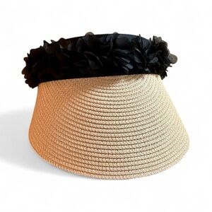 Straw Paper Visor With Black Floral Trim